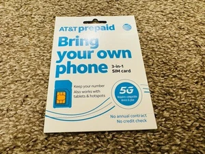 AT&T Prepaid Sim Card Bring Your Own Phone 5G 3 In 1 Fits All Phones - Picture 1 of 1
