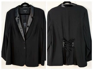 NWT Lane Bryant Blazer 20 Black Lace Up Back Stretch Career Goth Sexy NEW - Picture 1 of 7