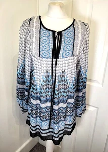 Monsoon blue tie neck tunic blouse Size 10 BNWT RRP £49 boho arty - Picture 1 of 9