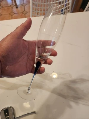 ORREFORS CRYSTAL INTERMEZZO BLUE CHAMPAGNE 8.8OZ GLASS 6257401 HANDMADE 9.8" - Image 1 of 4