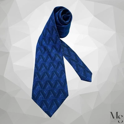 Lanvin Paris синий геометрический роскошный мужской шелковый галстук сделано во Франции 55 «- 3,8» EX CD - Изображение 1 из 4