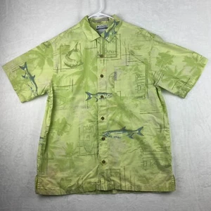 Columbia River Lodge Shirt Mens Medium Green Button Up Short Sleeve Fish Casual - Picture 1 of 12