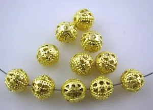 LOT de 60 PERLES RONDES filigranes ajourées 8mm DORE création bijoux - Imagen 1 de 1