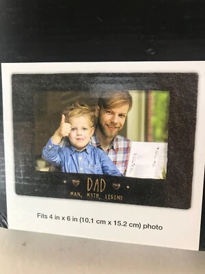“DAD MAN MYTH LEGEND" In GOLD Print. Black Cement Pic Frame For 4”x6” Pics. NEW! - Image 1 of 4