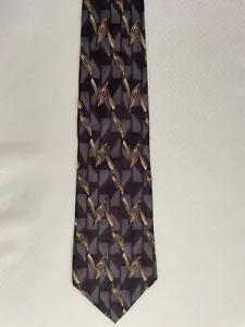 Arrow Geometric Gray Gold Silk Necktie - Picture 1 of 3