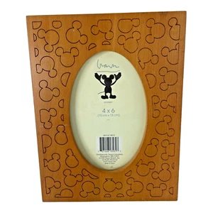 Vtg 1999 Wood Mickey Mouse Ears Logo 4"x6" Oval Opening Photo Picture Frame - Picture 1 of 10