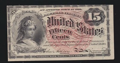 US 15c Fractional Currency Note 4th Issue FR 1267 AU (003) - Image 1 of 2