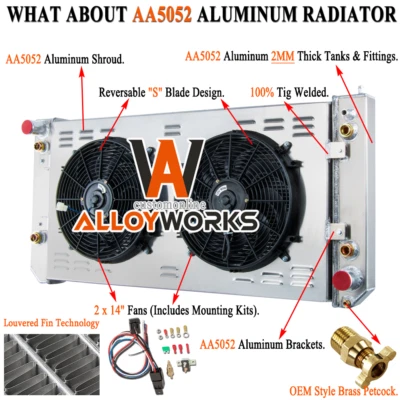 4 Row Radiator Shroud Fan For Chevy/GMC C4500 C5500 C6500 Kodiak Topkick 2003-07 - Imagem 1 de 4
