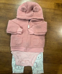 CARTERS GIRLS 3 PC PLUSH LONG SLEEVE SET (PINK/GRAY 3M)NWT - Picture 1 of 4