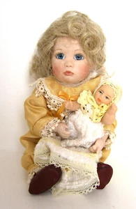 Ashton Drake Mary Tretter porcelain mini doll - Blonde in Gold Romper - Picture 1 of 14