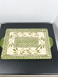 Temptations by Tara Ovenware Old World Green Large Platter Tray 16x10 Floral #10 - Picture 1 of 7