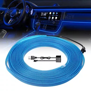 5M Interior USB El Wire String Strip Blue Cold Lights Set Ambient Car Dash Decor - Picture 1 of 12