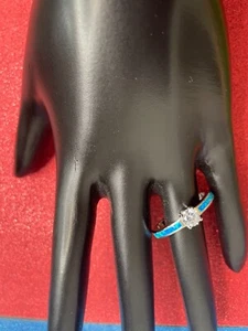Clear CZ with Blue Opal .925 Sterling Silver ring - Picture 1 of 2