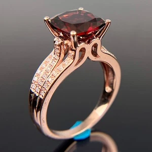 EFFY 14k Cushion-Cut Garnet & Diamond Rose Gold Ring Size 6.5 - Picture 1 of 9