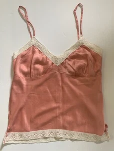 Gold Hawk Rose Salmon Silk Lace Trim Goddess Neutral Luxury Camisole Tank Sz. S - Picture 1 of 7