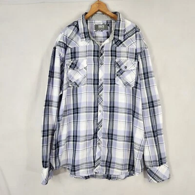 Camisa BKE Athletic Fit Abotonada Para Hombre XXXL Cuadros Púrpura Gris Manga Larga Vaquero Foto 1 de 4