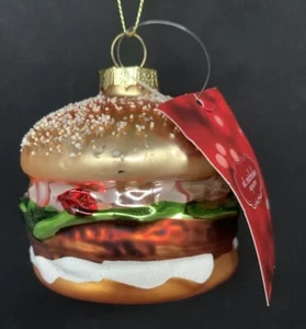 NWT DRESSED HAMBURGER WITH SESAME SEED BUN GLASS ORNAMENT - Picture 1 of 5