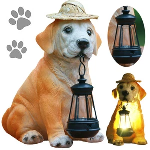 Solar Powered Light Small Dog Resin Statue For Garden Patio Balcony Decoration - Picture 1 of 10