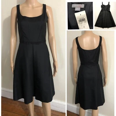 ANN TAYLOR Classic Black Silk Blend Dress Sz 0 NWT Fit N Flare Cocktail - Image 1 of 4