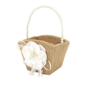 Flower Girl Basket Rustic Burlap for Vintage Rustic Wedding Party Flower D2F9 - Picture 1 of 7