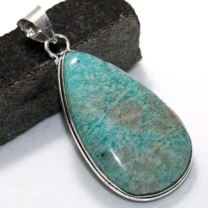 925 Silver Plated Amazonite Ethnic Pendent Handmade Jewelry Size 2" MJ - Picture 1 of 3