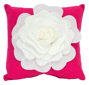 White & Fuchsia Rose 17" Throw Pillow - Picture 1 of 6