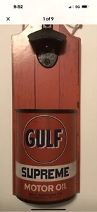 Novelty Gulf Motor Oil Can Wall Mount Bottle Opener Licensed Antique Look - Picture 1 of 3