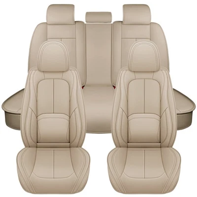 Thickened Nappa Leather Seat Covers w/ Ergonomic Lumbar Support 5-Seat Full Set Foto 1 de 4