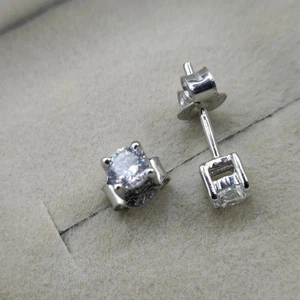 3mm Round Cut Simulated White 14k White Gold Plated Women's Stud Earring #04 - Picture 1 of 4