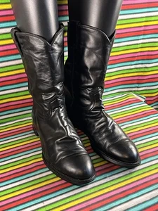 Vintage Herren Justin Cowboy Western Roper Schwarz Leder Biker Reitstiefel UK 9 D - Bild 1 von 21