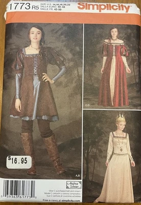 Uncut Simplicity Pattern 1773 R5 Misses' Costume Medieval Dresses Sizes 14-22 - Image 1 of 4
