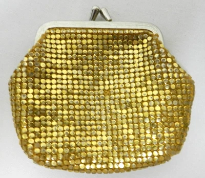 Vintage Gold Mesh Metal pouch mini case Kiss-Lock  Coin Purse Handmade Hong Kong - Image 1 of 4