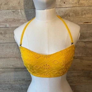 Kate Spade New York women's saffron yellow eyelet lace bikini top in size small - Picture 1 of 9