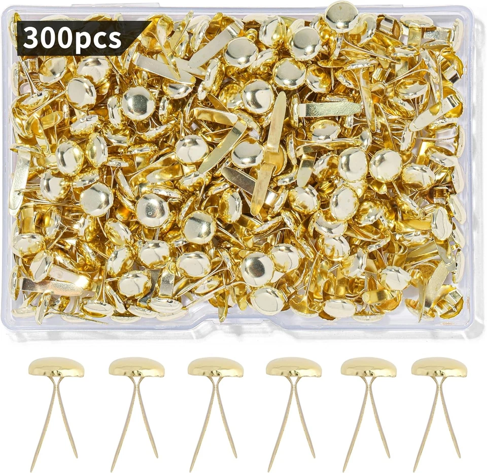 Sujetadores, 300 piezas Brads para manualidades de papel, Brads pequeños Brads de metal dorado Brads para papel Foto 1 de 4