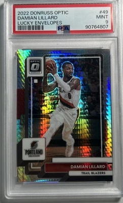 2022-23 Panini Donruss Optic Damian Lillard #49 Lucky Envelopes Prizm /8 PSA 9 - Image 1 of 2