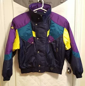 Descente Mens 80 90s Retro Colorblock Green Blue Yellow Purple Ski Coat Medium - Picture 1 of 12