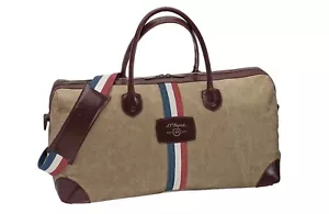 S.T. Dupont Iconic Beige Canvas & Brown With Leather Duffle Bag, 191301, New - Picture 1 of 7