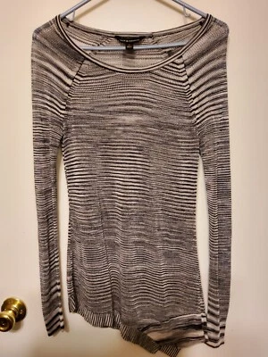 Rock & Republic Gray Long Shirt Stretch Open Knit Sheer Hi Low Top sz Medium  - Image 1 of 4