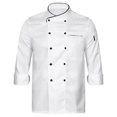 Unisex Mens Womens Chef Kitchen Uniform Workwear Jacket Hotel Coats With Hat Set - Image 1 of 4