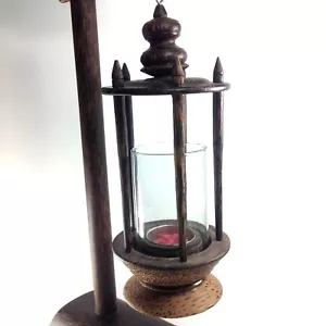 lamp Candle holder Palm wood aroma hand craft vintage home garden decor souvenir - Picture 1 of 12