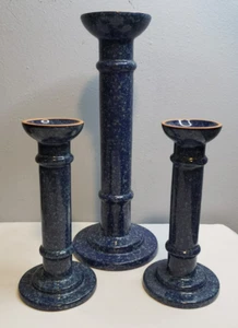 Molde Portugal Pottery Blue Speckled Candlesticks, Lot of 3 - Picture 1 of 18