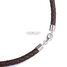 .925 Sterling Silver 5mm Round Braided Genuine Leather Cord Necklace / Bracelet