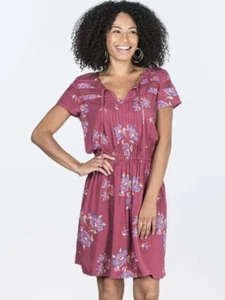 Matilda Jane Womens SS Art Class Dress Floral Print Mauve Elastic Waist XL - Picture 1 of 4
