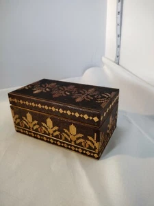 Vintage Intarsien Stroh Intarsien auf Holz Klappschatulle - Bild 1 von 7
