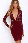 Lulus Swoon-Er Or Later Burgundy Long Sleeve Lace Dress Zip Up Size Small