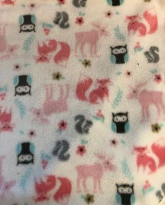 HB Hudson Baby BLANKET White Pink Moose Fox Gray Squirrel Microfleece Lovey J3 - Picture 1 of 2