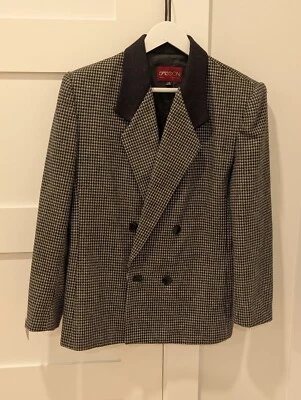 80-е винтажные Sasson черный Houndstooth блейзер женщин размер 14 шерстяная смесь б/у в отличном состоянии - Изображение 1 из 4