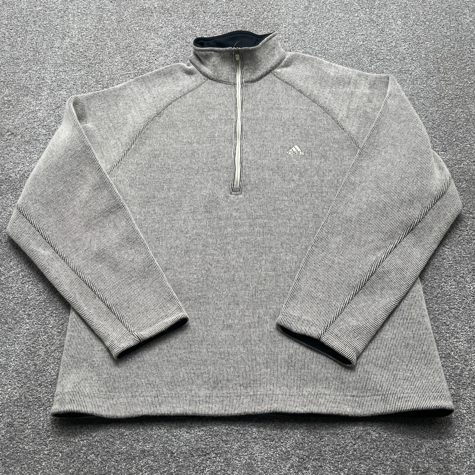 VINTAGE Adidas Sweater Adult 2XL XXL Gray 1/4 Zip Wool Blend Sweatshirt Y2k - Image 1 of 4
