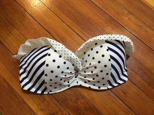 Victoria’s Secret Women’s Bathing Bra White-Blue Polka Dot / Striped Size 36 D - Picture 1 of 5