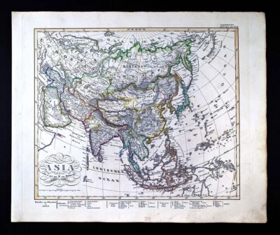 1847 Stieler Map Asia China Japan India Tibet Mongolia Singapore Philippines - Image 1 of 4